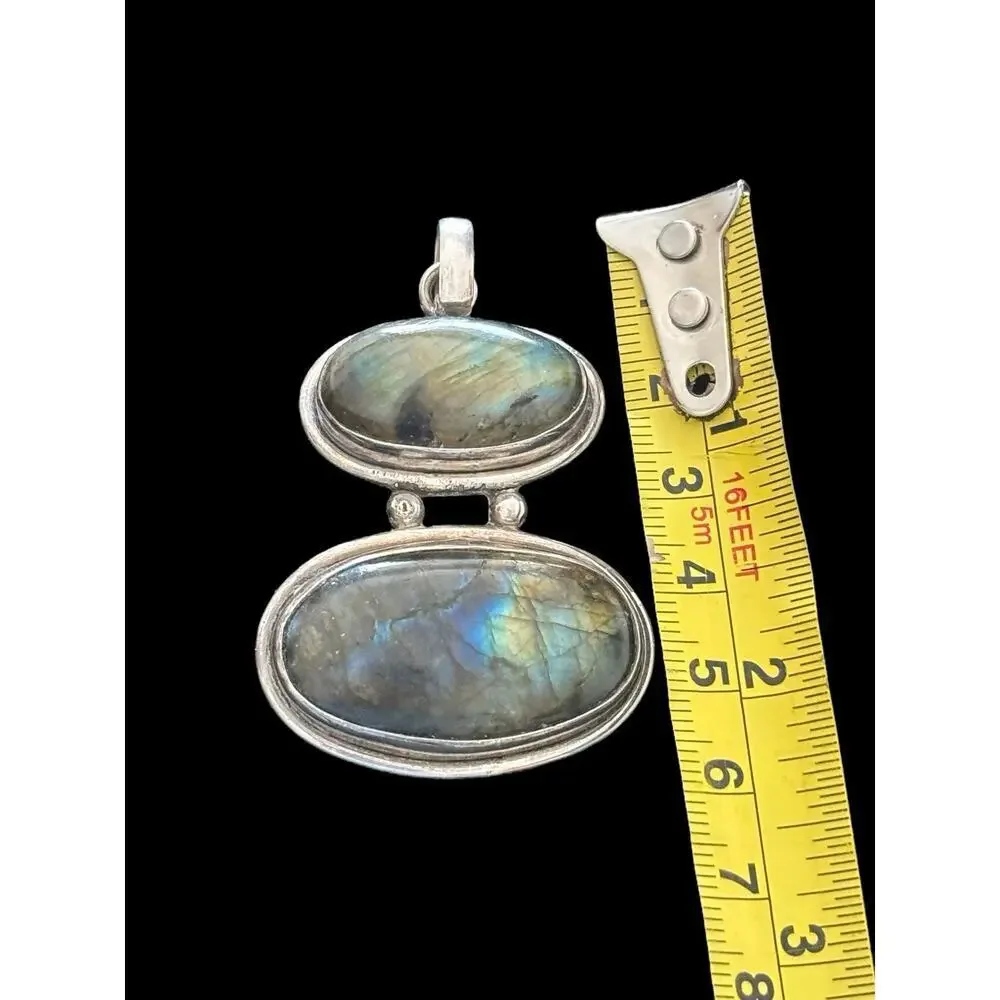 925 Sterling Silver Real Large Duel Oval Labradorite Gem Pendant 26g